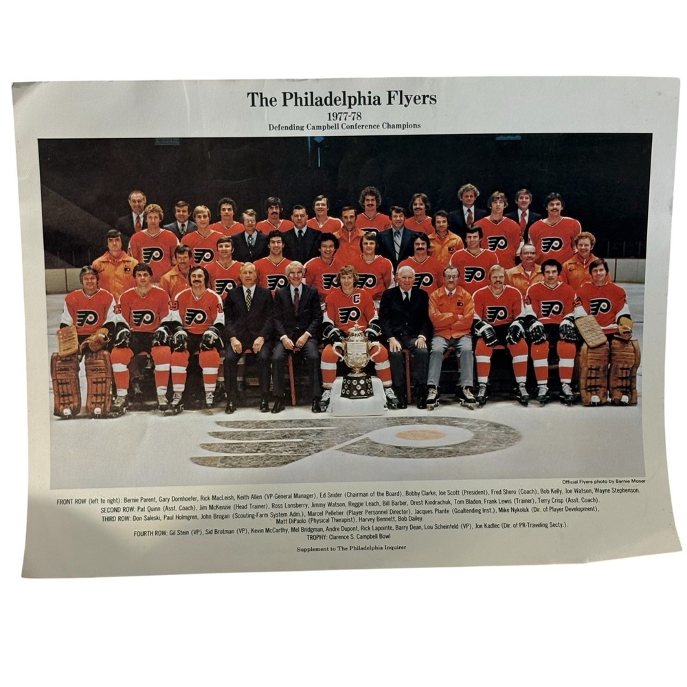 Philadelphia Flyers‎ Team Photo 1977-1978 VTG Hockey 9 1/2" X 12" Clarke Parent